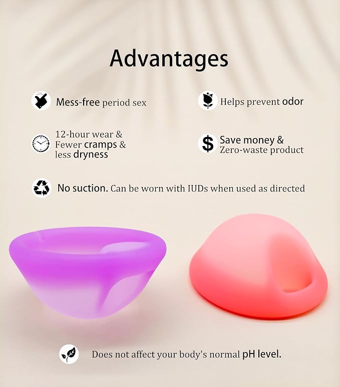 Menstrual Disc, Reusable Medical-Grade Silicone Soft, Flexible, Reusable Period disc for Women - Wear 12 Hours - Removal Notch (Purple+Pink, L+M)