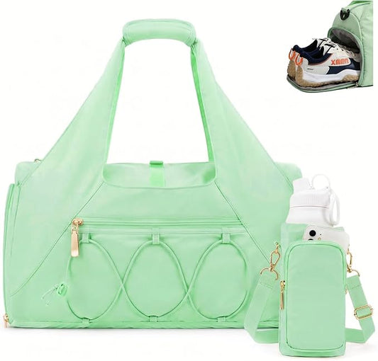 Gym Bag for Women, Yoga Mat Bag with Shoe Compartment and Wet Pocket, Sport Yoga Gym Bag with Yoga Strap, Carryall Yoga Tote Bag