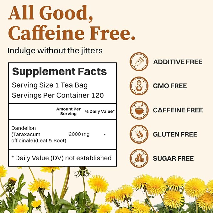 SKMTT Dandelion Root Tea Bags, 120 Count (2g/bag) – Natural Dandelion Leaf & Root Herbal Tea, Caffeine Free & Non-GMO, Roasted Earthy Flavor