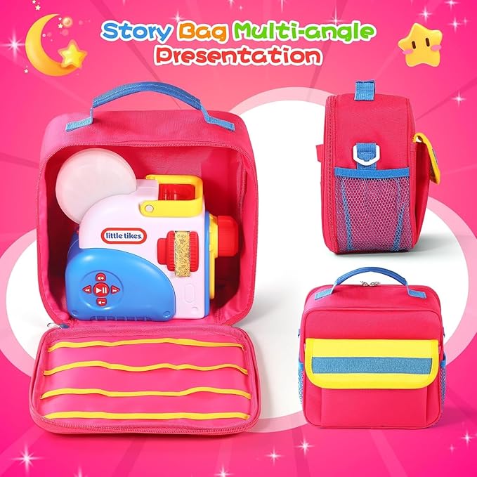 Handle Bag Carrying Case Compatible for Little Tikes Story Dream Machine Books Starter Set Storage Bag Accessories for Little Tikes Storybook Audio Play Collection Bag with Strap (Pink)