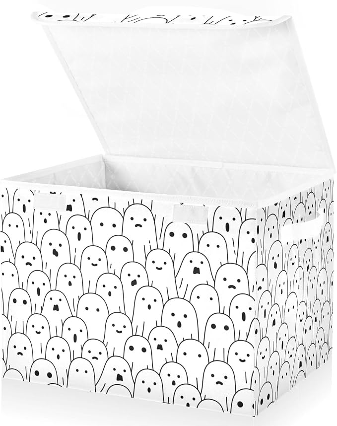 Halloween Ghosts Storage Bins with Lids and Carrying Handle,Foldable Storage Boxes Organizer Containers Baskets Cube with Cover for Home Bedroom Closet Office