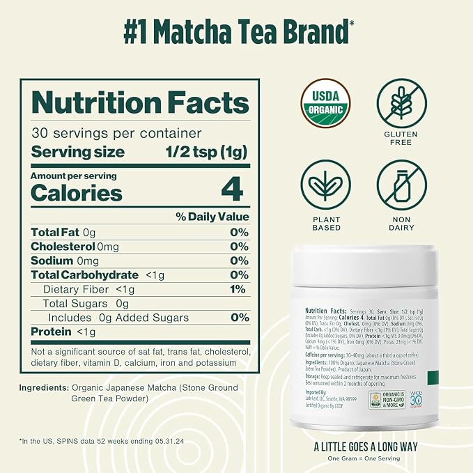 Jade Leaf Matcha Organic Ceremonial Grade Teahouse Edition Matcha Powder - 100% Pure Japanese Premium First Harvest Green Tea for Ceremonies, Usucha, Lattes 30g / 1.06 Ounce Tin (Pack of 1)