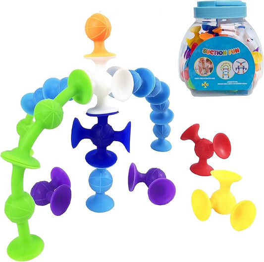 Big Suction Bath Toys for Kids Ages 1-3 , 36 PCS Fidget Suction Cup Toys Construction Set Water Toys for Babies and Toddlers,Window Building Toy Road Trip Travel Essentials for Kids Gifts