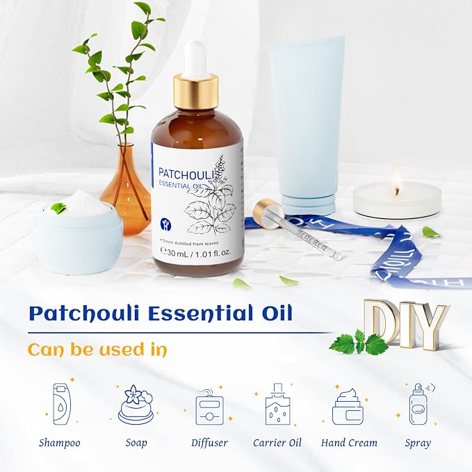 HIQILI Patchouli Essential Oil, for Diffuser, Homemade Perfume, Skin Care, Aromatherapy, Gift for Hippie Friend-30ML | for Diffuser Aromatherapy,Skin Care,Homemade Perfume,Ideal Gift Choice,Large-30mL/1.01 fl.oz