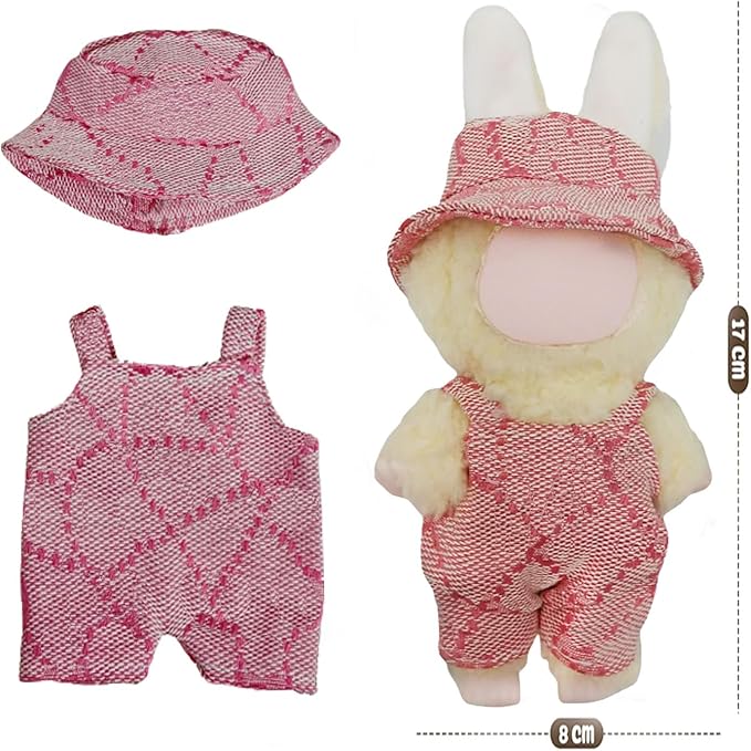 17cm Doll Clothes - 4PCS Clothes and Hats，for 6.7 Inches Pink & Brown Doll Accessories Including 2 Complete Sets of Clothing