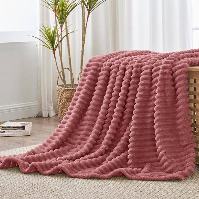 BEDELITE Ribbed Twin Blanket for Couch & Bed, Brick Dust, 60"x80" | Ultra-Soft Plush Fleece, Cozy, Warm Yet Lightweight, Ribbed Texture, Home Decor, Machine Washable, Giftable, All-Season Use