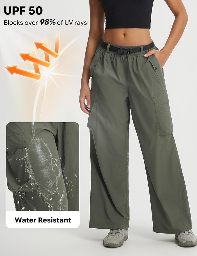 baleaf Women's Lightweight Hiking Pants Quick Dry Wide Leg Outdoor Pants for Women Travel Cargo Pants with Pockets