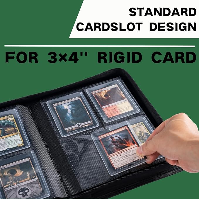 Top loader Binder, Holds 128+ Toploaders, 4 Pocket Top Loader Card Storage Case, Double-Sided Pockets for trading card in 3 x 4'' Toploaders（Green）