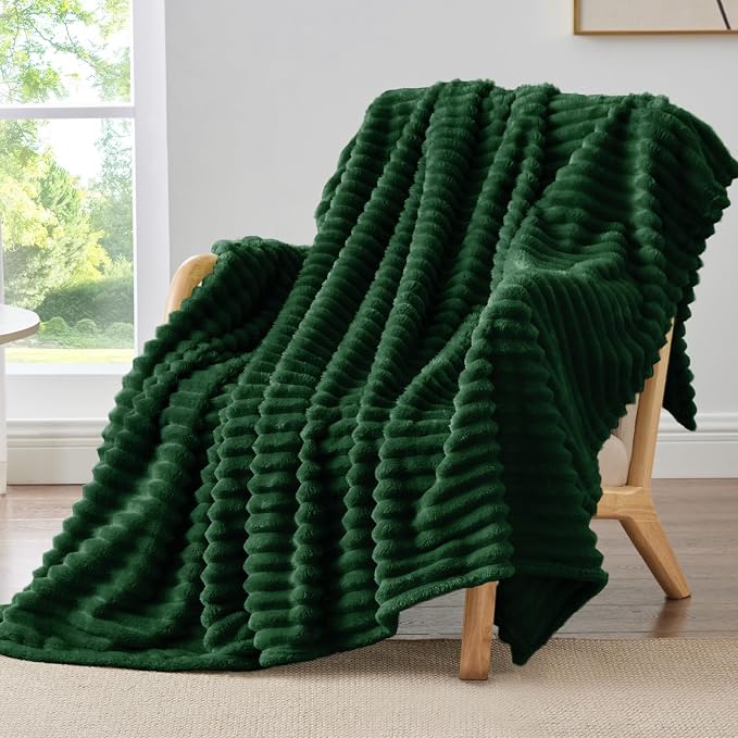 BEDELITE Striped Fleece Throw Blanket, Forest Green, 50"x60" | 300GSM Microfiber Fleece, Soft Cozy, Lightweight Warm, Double-Sided Plush, Machine Washable, Gift, Room Decor, for Couch Sofa