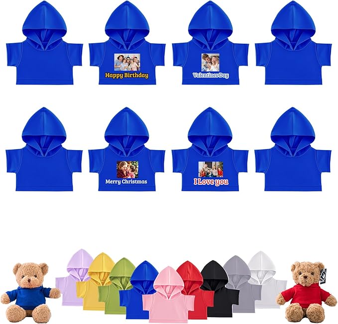 8 Pcs Personalized Teddy Bear Clothes with Photo Text, Custom Stuffed Animal Clothes Fit 8-16inch Stuffed Bear Clothing, Personalized Doll Clothing Make Your Own Plush Doll Shirt