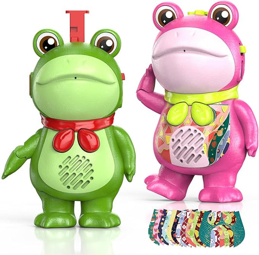 Funny Frog Walkie Talkies for Kids, Outdoor Camping Cool Toys,DIY Playset with Stickers Cute Christmas Birthday Gift for Child Age 3-12, 2 Pack