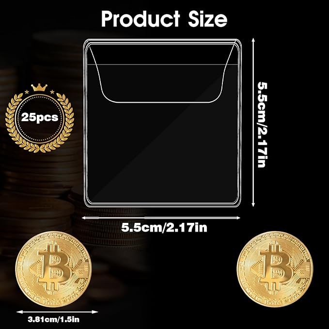 Mabor 25Pcs Coin Sleeves 2.1 x 2.1 Inches Clear Coin Protectors Single Pocket Small Pouches for Coin Storage Individual Plastic Coin Holders for Coin Currency Bills Collectors