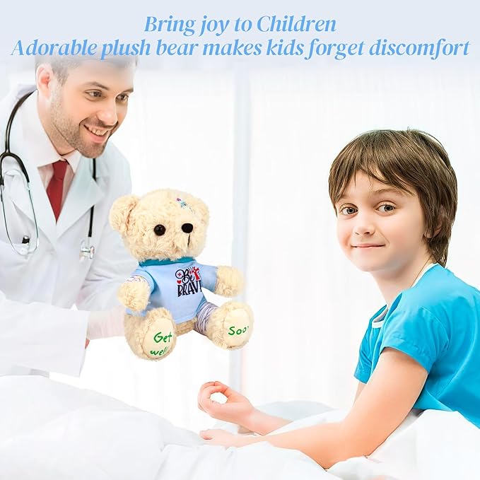 Get Well Soon Gifts for Kids - Get Well Soon Bear Stuffed Animal, Broken Arm Leg Gifts for Kids Adult After Surgery, 8 Inch Soft Get Well Teddy Bear Plush Feel Better Recovery Gift for Comforting