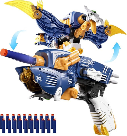 Blaster Toy Gun Transforming Alloy Dinosaur - 2 in 1 Morphing Toy (Gun to Dino), Soft Bullet Toy Blaster Gun with 20 Foam for Indoor Outdoor Shooting Game, Toy Blaster for Kids Boys Girls (P-Dino)