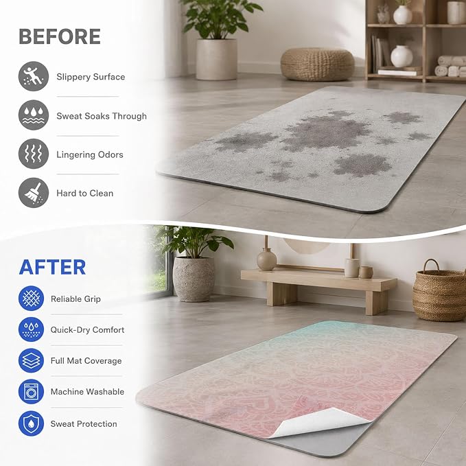Yoga Mat Towel, Hot Yoga Non Slip with 4 Corner Pockets, 70 x 26 in | Soft Absorbent Microfiber With Four Corner Pockets, Fits Over Yoga Mats For Hot Yoga, Pilates, Gym, And Travel