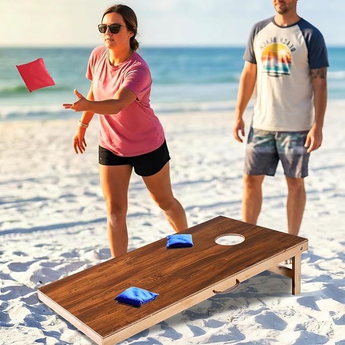 Sportdo 4x2 ft Solid Wood Cornhole Set with 8 Bean Bags, Regulation Size Cornhole Board Set for Adults, Cornhole Game Set for Tailgate Backyard Toss Games Indoor&Outdoor Activities