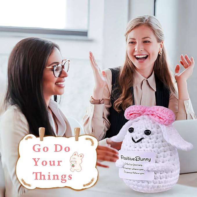 PARTY TONIGHT Cute Funny Positive Bunny Inspirational Gifts, Knitted Emotional Support Crochet Bunny Cute Positive Crochet Animals Creative Knitted Birthday Christmas Girls Gifts