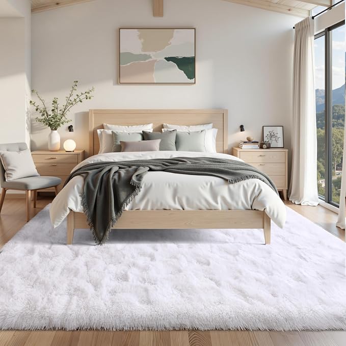 9x12 ft Fluffy White Rugs for Living Room Soft Fuzzy Bedroom Area Rug Non-Slip Shaggy Carpet for Nursery Kids PlayRoom Dorm Office Indoor Modern Plush Carpet Teens