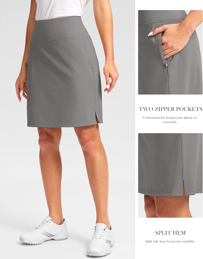 G Gradual 20" Skorts with Pockets Knee Length Golf Skirt | Built in Soft Shorts, High Waisted, Tummy Control, Breathable, Long Skorts for Athletic, Tennis, Dressy, Casual, Summer