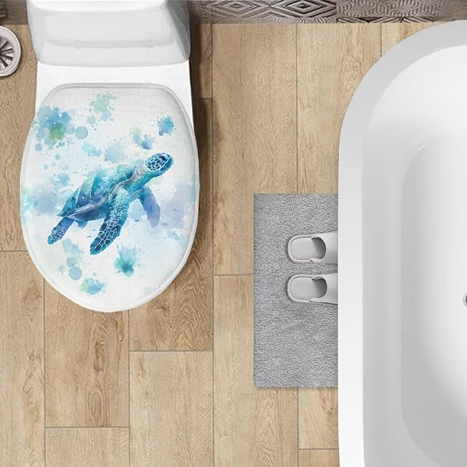 Bathroom Toilet Lid Seat Sea Turtle Toilet Protector Cover Dustproof Flannel Fabric Toilet Seat Cover Covers Stains, Stays Clean, Easy To Install