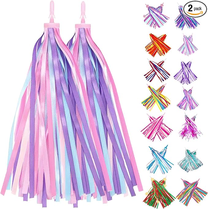 PLATT Kid's Bicycle Handlebar Streamers Colorful Ribbons Tassel for Girls Boys Bicycle Handlebar Scooter Handgrip (Dreamy Pastel1Pair)