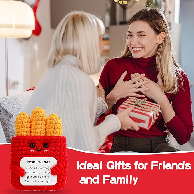 Hoedia Emotional Positive Fries Crochet Gifts: Birthday Gifts for Friend Women Sister Coworkers College Students - Cheer Up Cute Funny Knitted Fries Christmas Stocking Stuffers