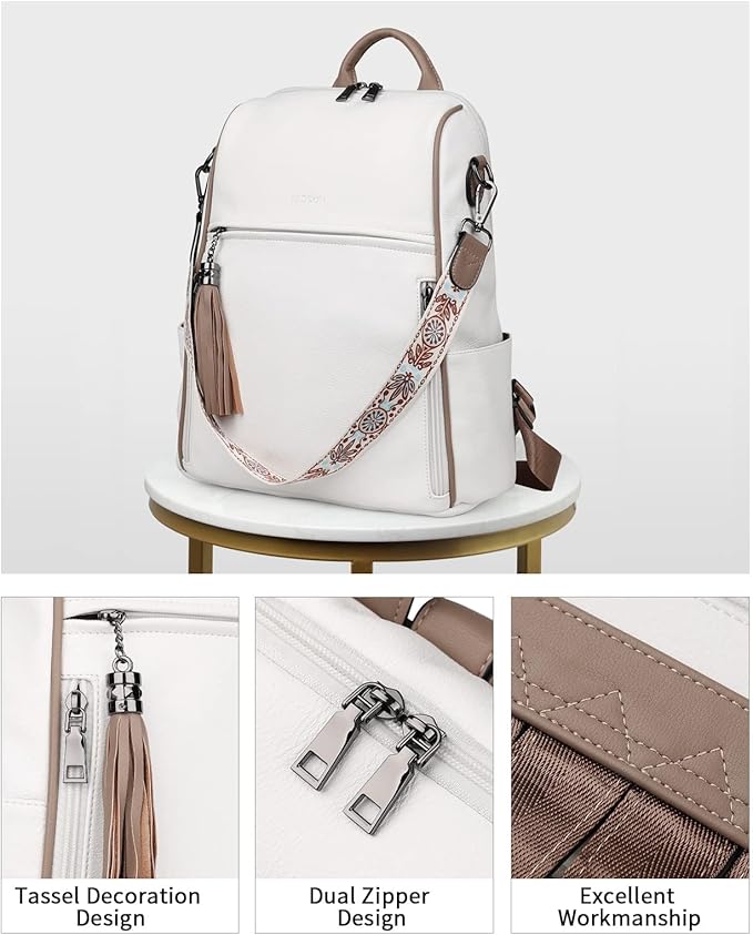 FADEON Leather Backpack Purse for Women Designer Travel Backpack Purses PU Fashion Ladies Shoulder Bag with Tassel