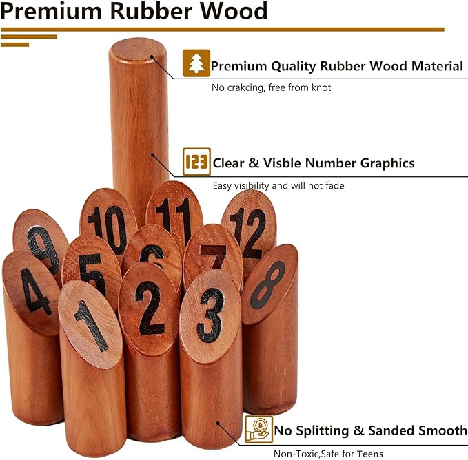 ApudArmis Wooden Tossing Game Set, Numbered Block Toss Games Set with Scoreboard & Carrying Case - Outdoor Lawn Backyard Beach Game for Adults Family