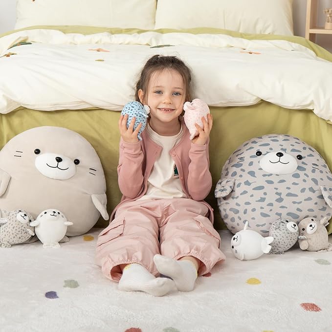 MaoGoLan 5Pcs Fat Seal Plush with 4 Babies Inside - 20" Giant Ultra Soft Seal Stuffed Animal Throw Pillow - Squishy Mother-Babies Collection Gift for Seal Lover,Kids,Boys