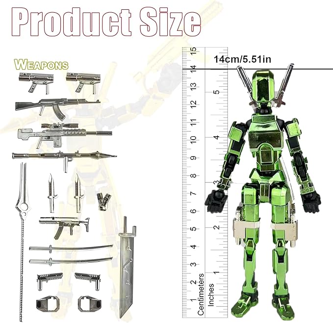 Assembly Completed T13 3D Printed Action Figures,Dummy 13 Robot 13 Movable N13 Action Figure, Lucky 13 Gift for Collectors Desktop Decorations for Game Lovers Toy(Metallic Green)