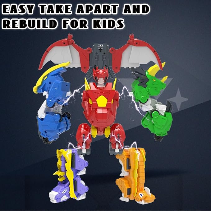 Dinosaur Combined Robot Toys, 6-in-1 Deformation Robot, 10-in Take Apart Robot Figures, Disassembly Toys for Boys & Girls Age 6+ (10IN)