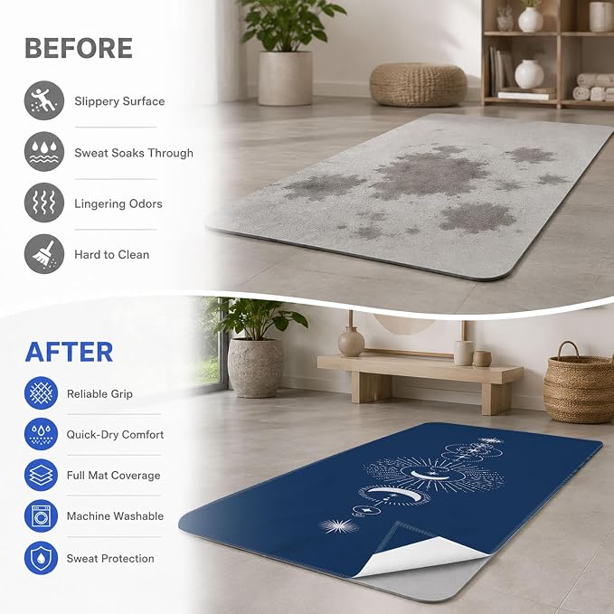 Yoga Mat Towel, Hot Yoga Non Slip with 4 Corner Pockets, 70 x 26 in | Soft Absorbent Microfiber With Four Corner Pockets, Fits Over Yoga Mats For Hot Yoga, Pilates, Gym, And Travel