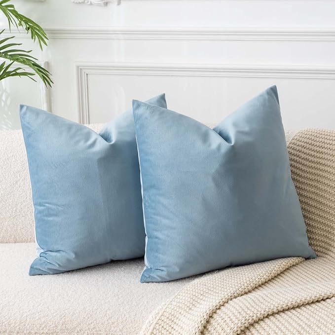 24x24 Decorative Throw Pillow Covers Set of 2 for Couch Sofa Bed,Light Blue | JUSPURBET Velvet Pillow Covers with Invisible Zipper for Modern Living Room Bedroom Home Decor