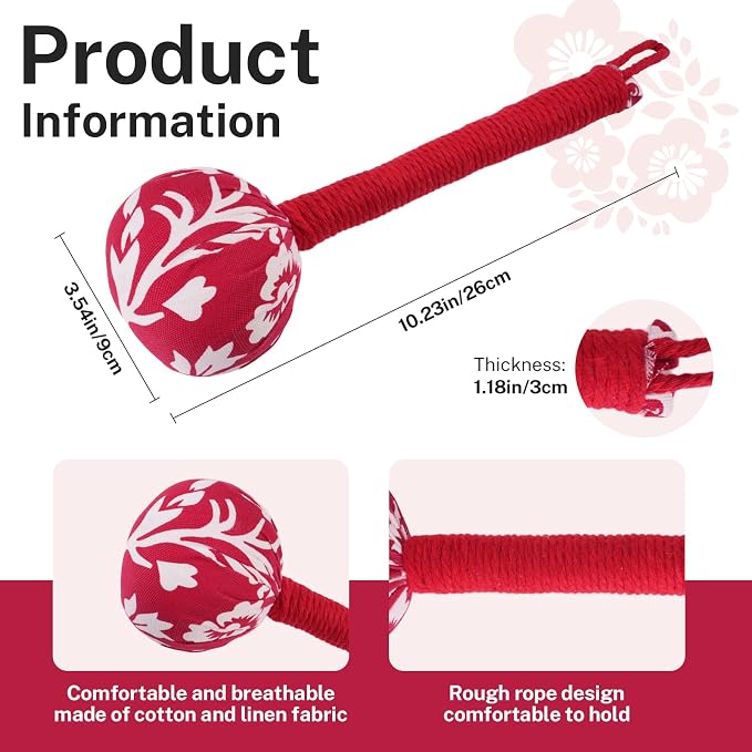 lefeke Manual Massage Hammer, Mugwort Massage Hammer, Handheld Body Percussion Tool for Back Neck Shoulder Leg Muscle Relief 26cm-Red