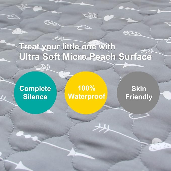 Playard Mattress Cover -for Square Play Yard, Perfect for New Room2 / TotBloc Portable Playard, Waterproof, Ultra Soft, Fitted Playpen Mattress Cover, Grey