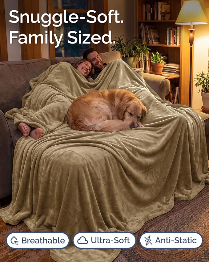 Ultra Soft Fleece Blanket Oversized King Size - Flannel Fleece Luxury Blanket - Lightweight for Couch Bed Chair - Thick, Warm and Breathable - All Season Cozy, Camel