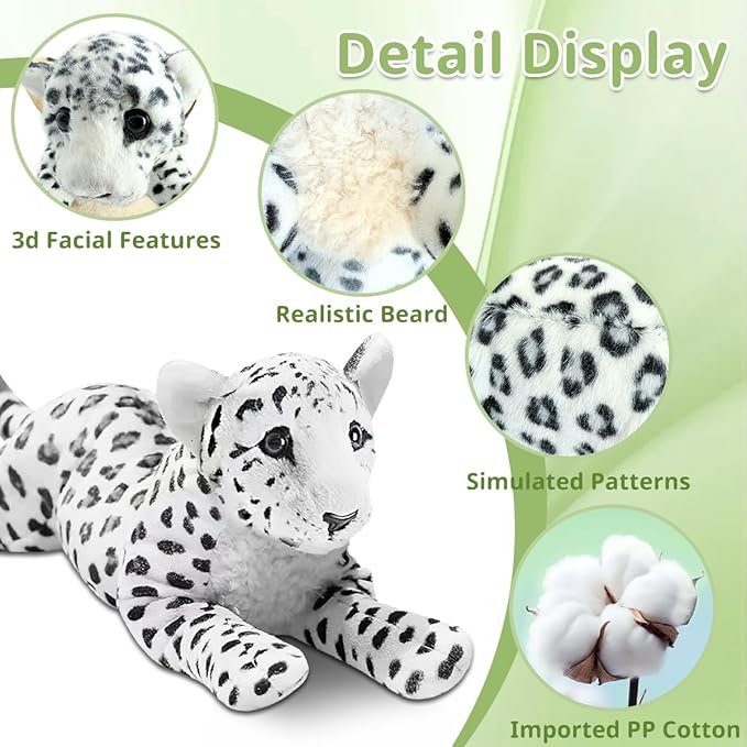 Snow Leopard Plush White 19" Large Snow Leopard Stuffed Animal Pillow Cute Soft Plush Toys Realistic Deocr Birthday Gift for Kids