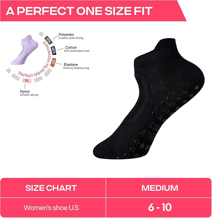 COOLMATE Pilates Socks with Grips for Women, Yoga Socks, Crew Non Slip Women for Barre, Pilates Gifts for Women