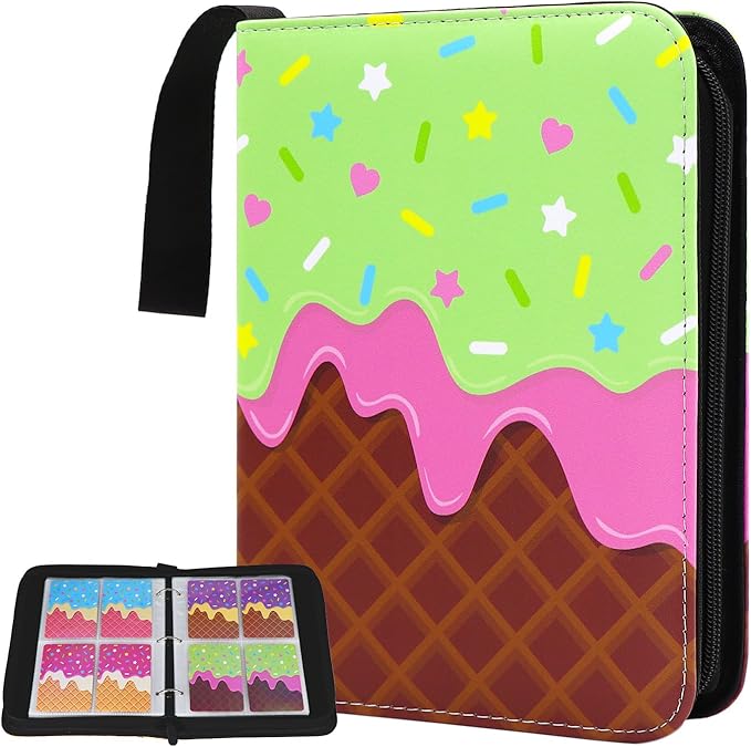 Cute Ice Cream Cake Card Binder for Girls, 400 Pocket Card Album Gifts, Ice Cream Donut Trading Game Card Holder Album for Standard Size Cards, Collectible Game Collection Case (Green)