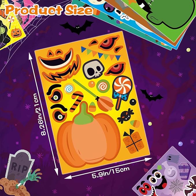 24 Sheets Halloween Party Games - Make Your Own Stickers, Kids Halloween Activities with Pumpkin, Mummy, Zombie, Werewolf, Vampire Themes