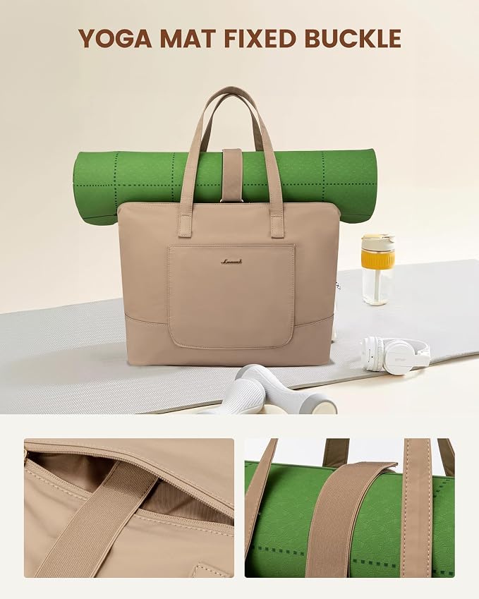 LOVEVOOK Tote Bag for Women, Work Tote with Laptop Compartment for Nurse Travel Commuter, Gym Tote Purse with Yoga Mat Strap