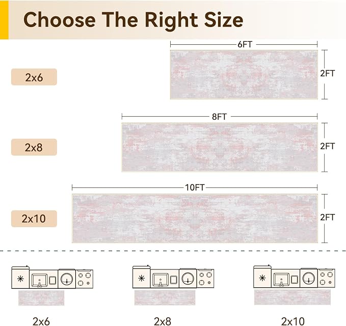 RELEANY Washable Runner 2'x6' Abstract Area Rug for Hallway Gray Pink | carpet for kitchen, entryway, bathroom, living room, bedroom, printed pattern, non-slip, soft, stain-resistant, easy to clean