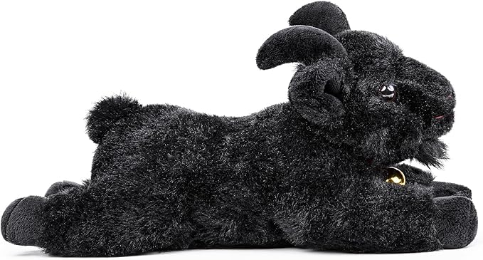 Screaming Lying Black Goat with Bell Plush Animal Toy 11in, Realistic Screaming Goat Plush Toy, Cute and Funny Black Goat Animal Plushies Model Gift Collection for Kids