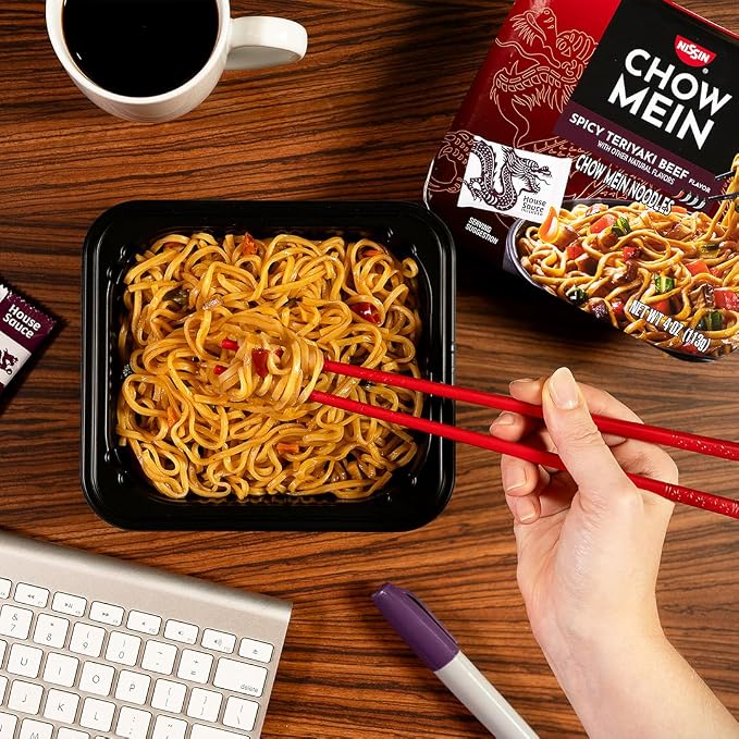 Nissin Chow Mein Noodles, Spicy Teriyaki Beef, 4 Ounce (Pack of 8) | 10g Protein