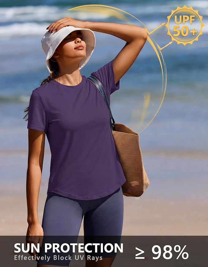 PINSPARK Soft Workout Tops for Women UPF 50+ Sun Protection Shirt Quick Dry Athletic Running Hiking Travel Basic Tee Shirts