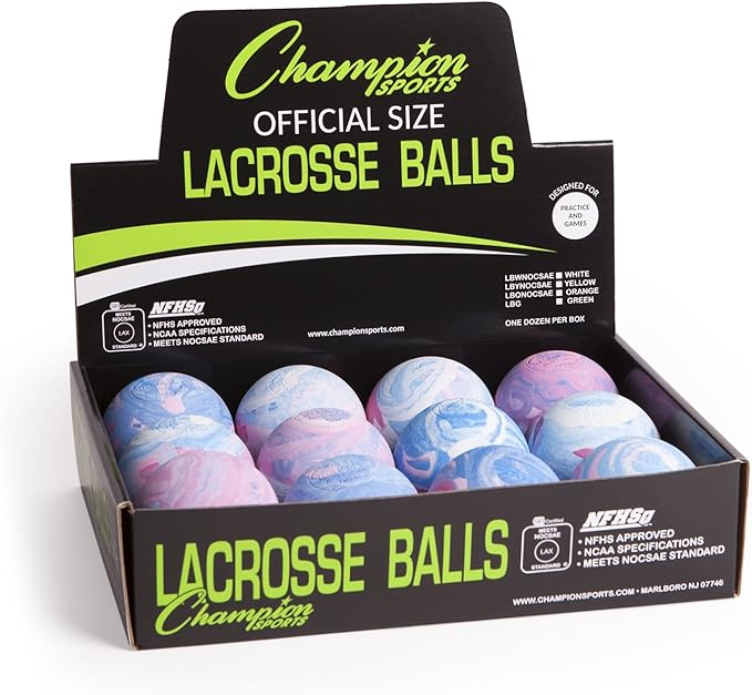 Champion Sports Lacrosse Balls – Official Size SEI Certified, Multi-Color Packs of 3, 6, or 12 for Practice & Games