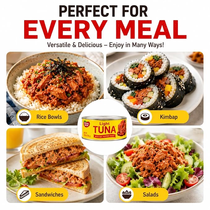 Dongwon Light Tuna with Hot Pepper Sauce, Korean Spicy Canned Tuna, Ready to Eat Tuna in Sauce, 5.29 oz Each, Pack of 4