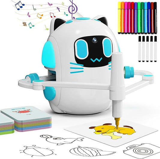 Drawing Robot for Kids with Camera Recognition, Montessori Educational Art Toy Kit with 150 Cards & 12 Colorful Pens for Preschool Learning Activities, Birthday Gifts for Boys Girls Ages 3+