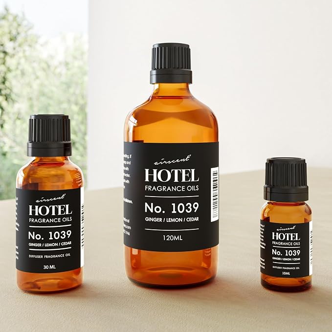 Hotel Diffuser Oil No. 1039 Inspired By The Nobu Hotel - Ginger Lemon Cedar - Premium Fragrance Oil for Ultrasonic and Waterless Diffusers and Crafting - 10 mL, 0.34 fl oz Glass Dropper Bottle