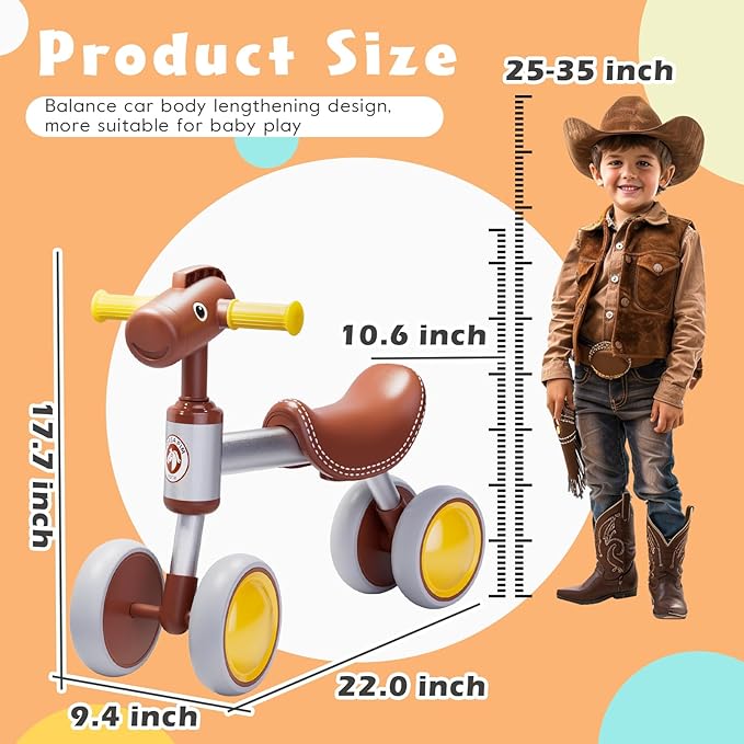 Baby Balance Bike for 1-2 Year Old Boy Girl, Balance Bike for 12-24 Months 4 Wheels Toddler Balance Bike, Baby Bike 1+ Years Toy First Birthday Gifts